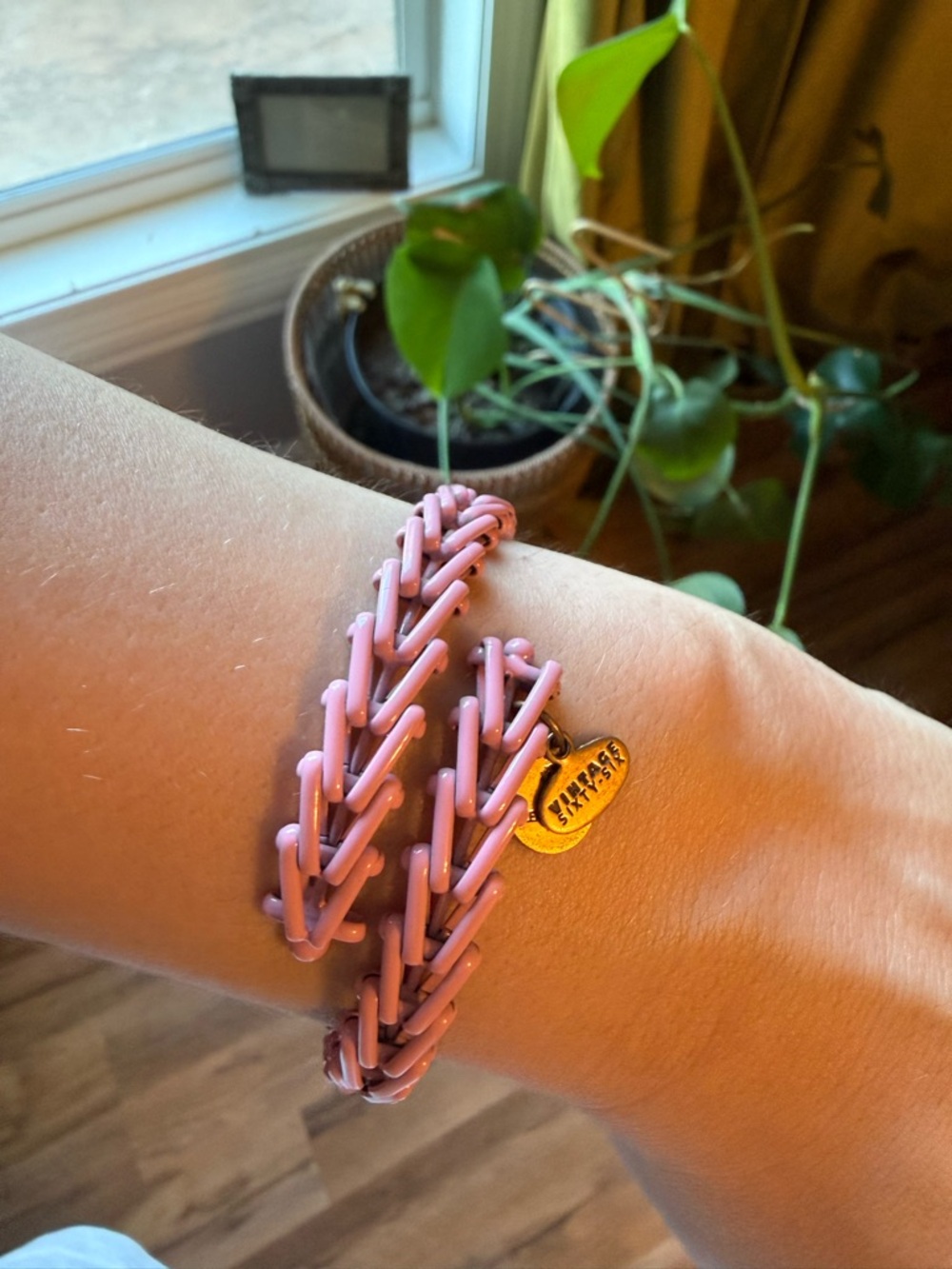 Alex and Ani Pink Wrapped Chain Bracelet with Gold Charm